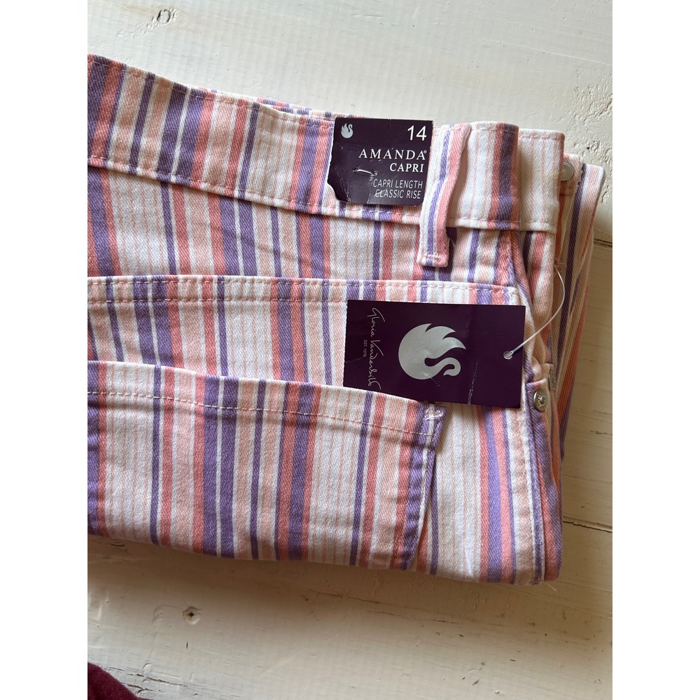 Gloria‎ Vanderbilt Amanda Capri Pants Womens 14 Purple Pink Striped Flex Stretch